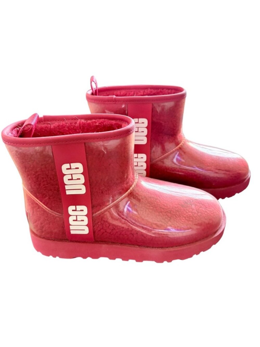 Ugg Classic Clear Mini Boots Red Clear jelly Transparent Shearling Waterproof 8
